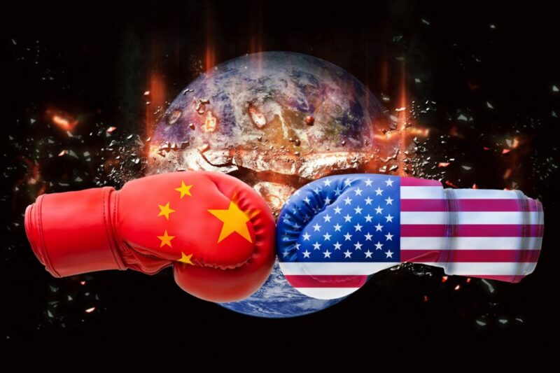 3D Flag of USA and China